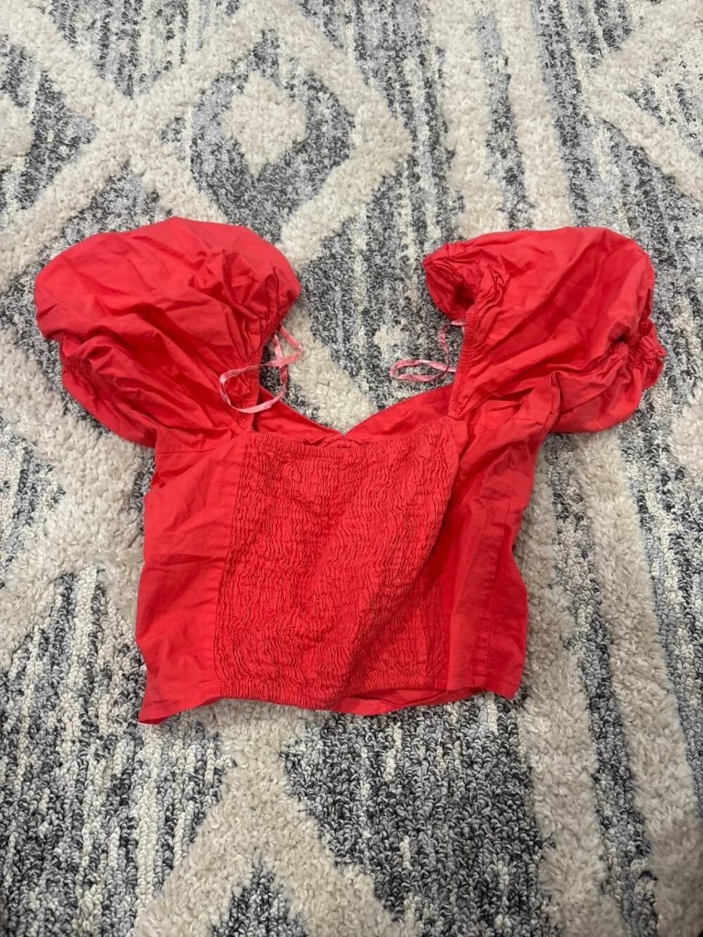 Sim&Sam Red Ruched Puff Sleeve Top - Picture 3 of 3
